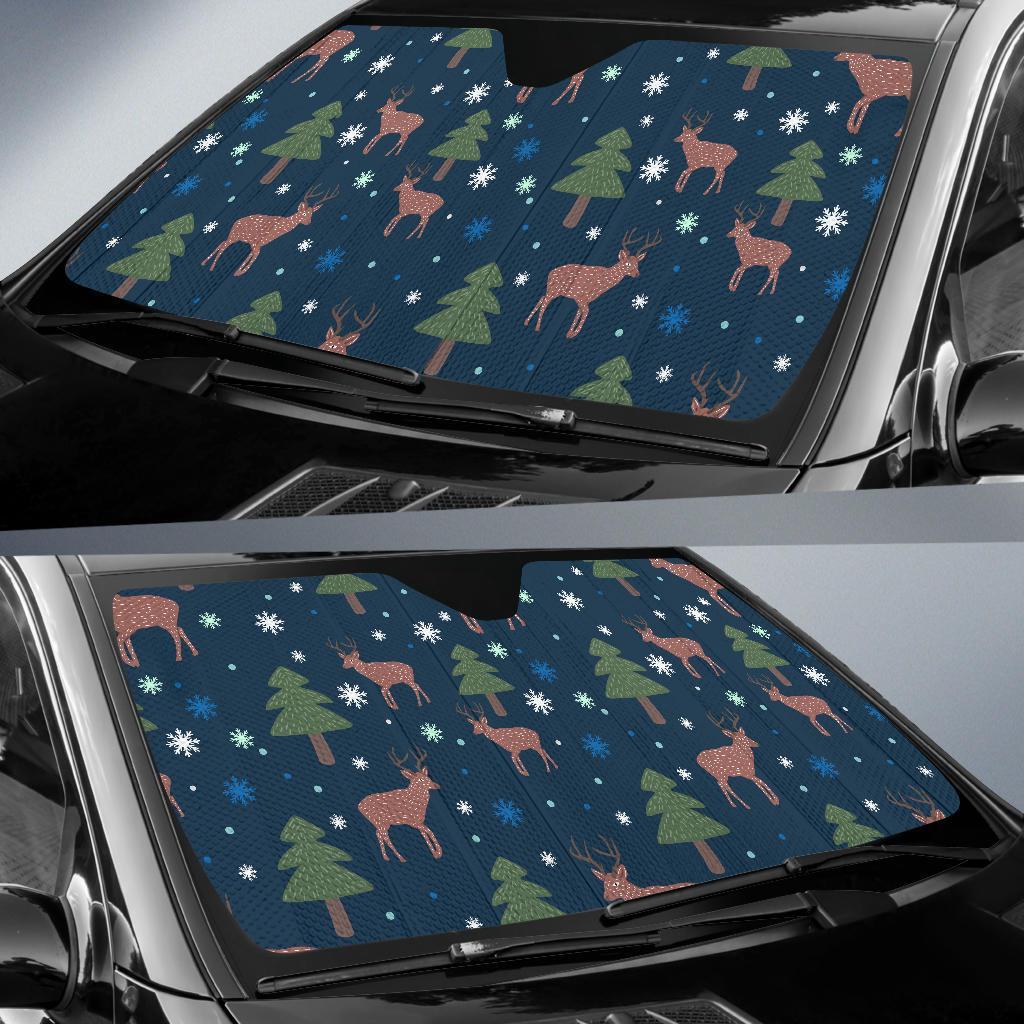 Christmas Tree Moose Pattern Print Car Sun Shade-grizzshop