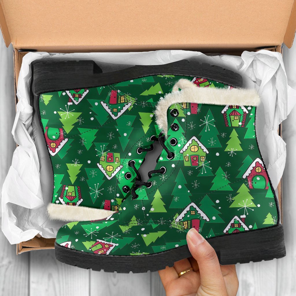 Christmas Tree Pattern Print Comfy Winter Boots-grizzshop