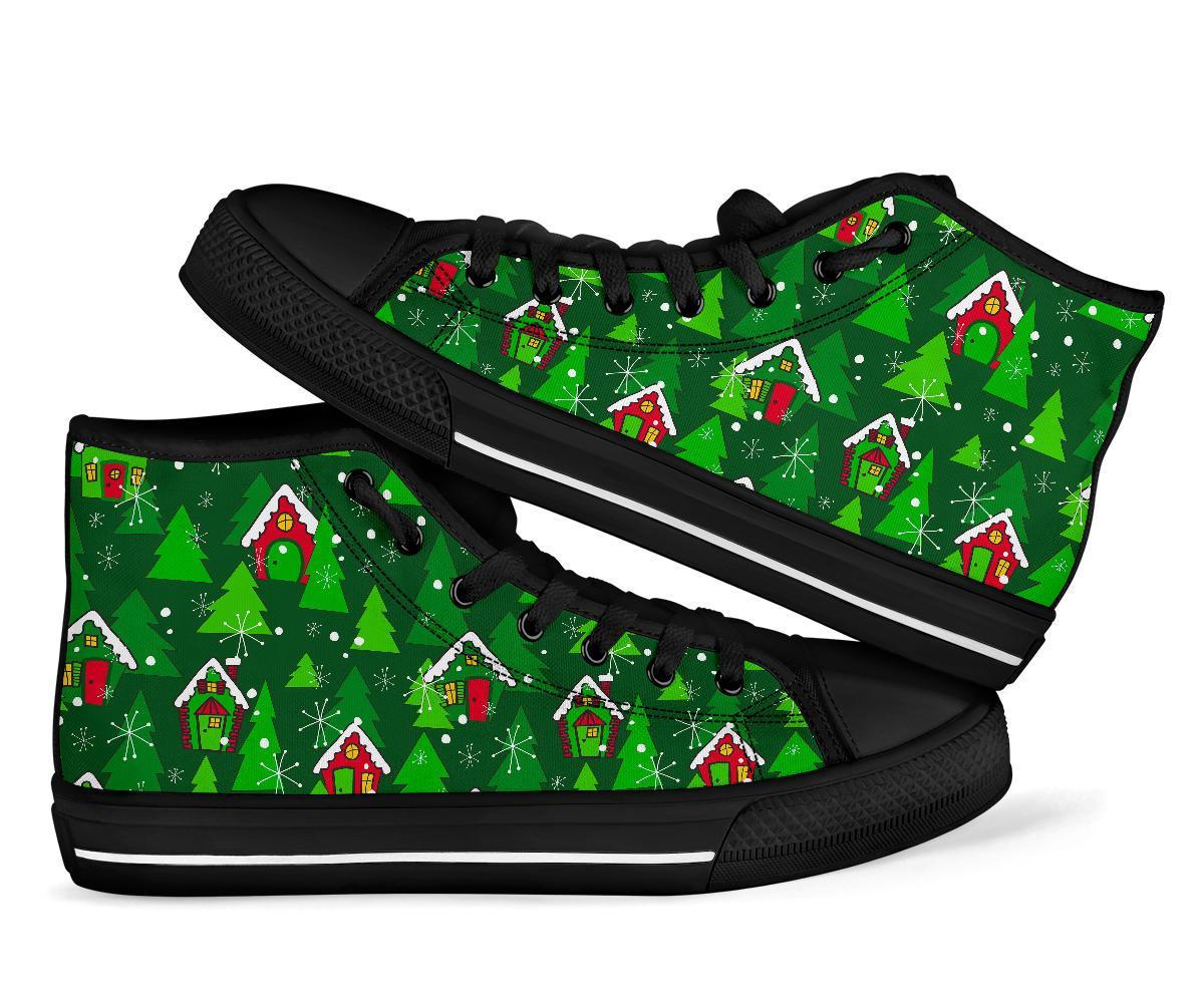 Christmas Tree Pattern Print Men Women's High Top Shoes-grizzshop