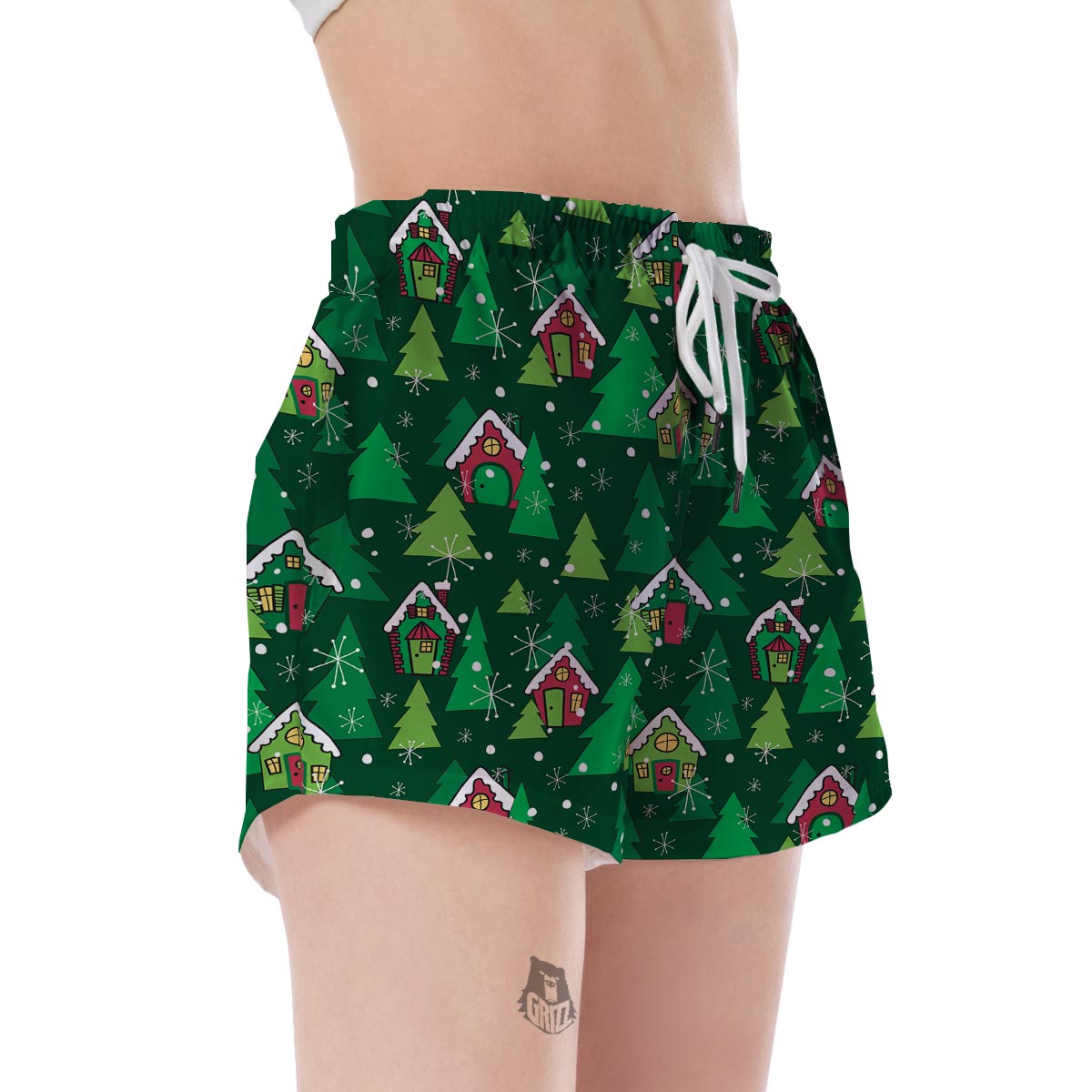 Christmas Tree Pattern Print Women's Shorts-grizzshop
