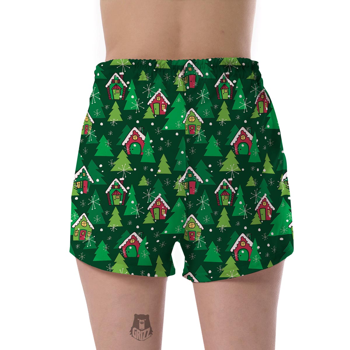 Christmas Tree Pattern Print Women's Shorts-grizzshop