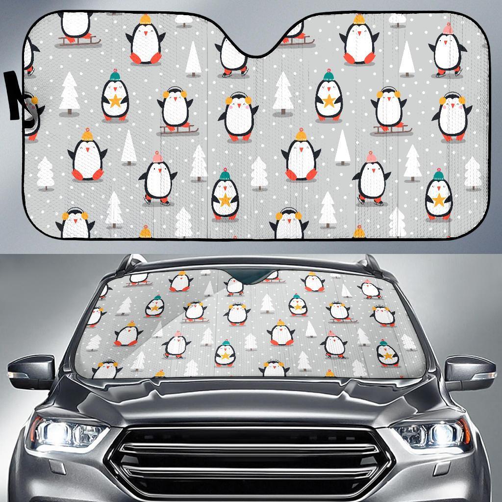 Christmas Tree Penguin Pattern Print Car Sun Shade-grizzshop