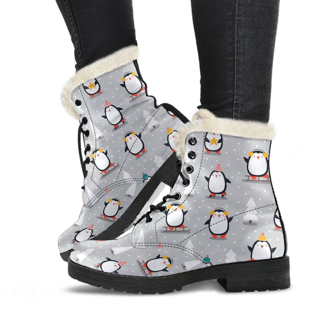 Christmas Tree Penguin Pattern Print Comfy Winter Boots-grizzshop