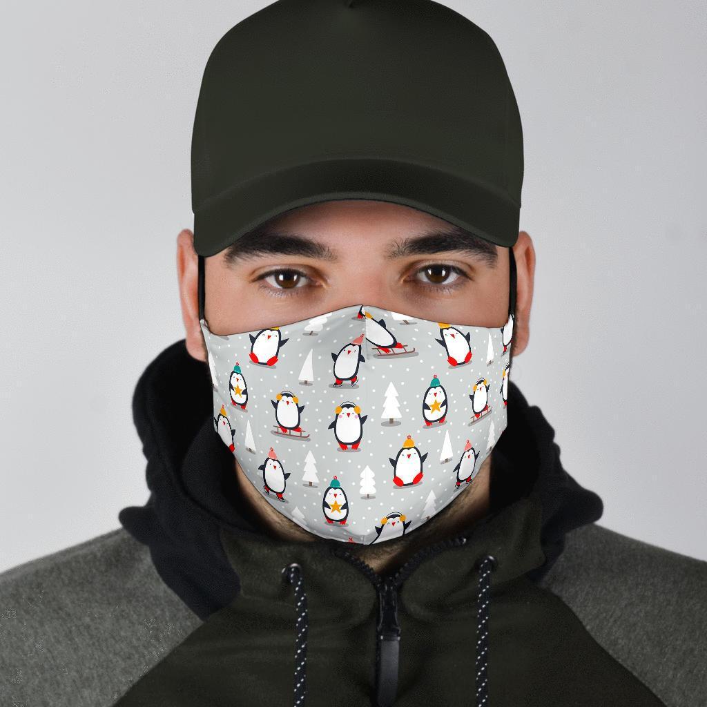 Christmas Tree Penguin Pattern Print Face Mask-grizzshop