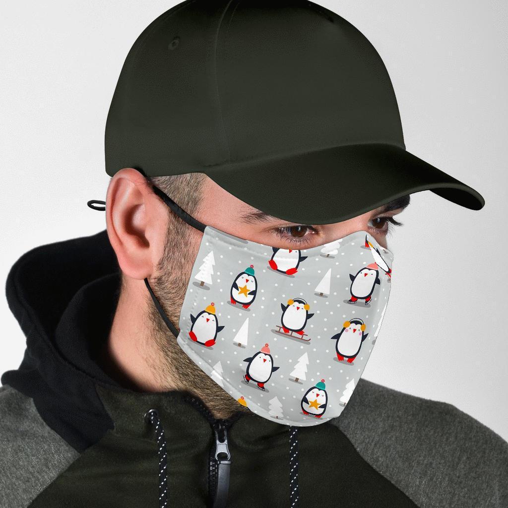 Christmas Tree Penguin Pattern Print Face Mask-grizzshop