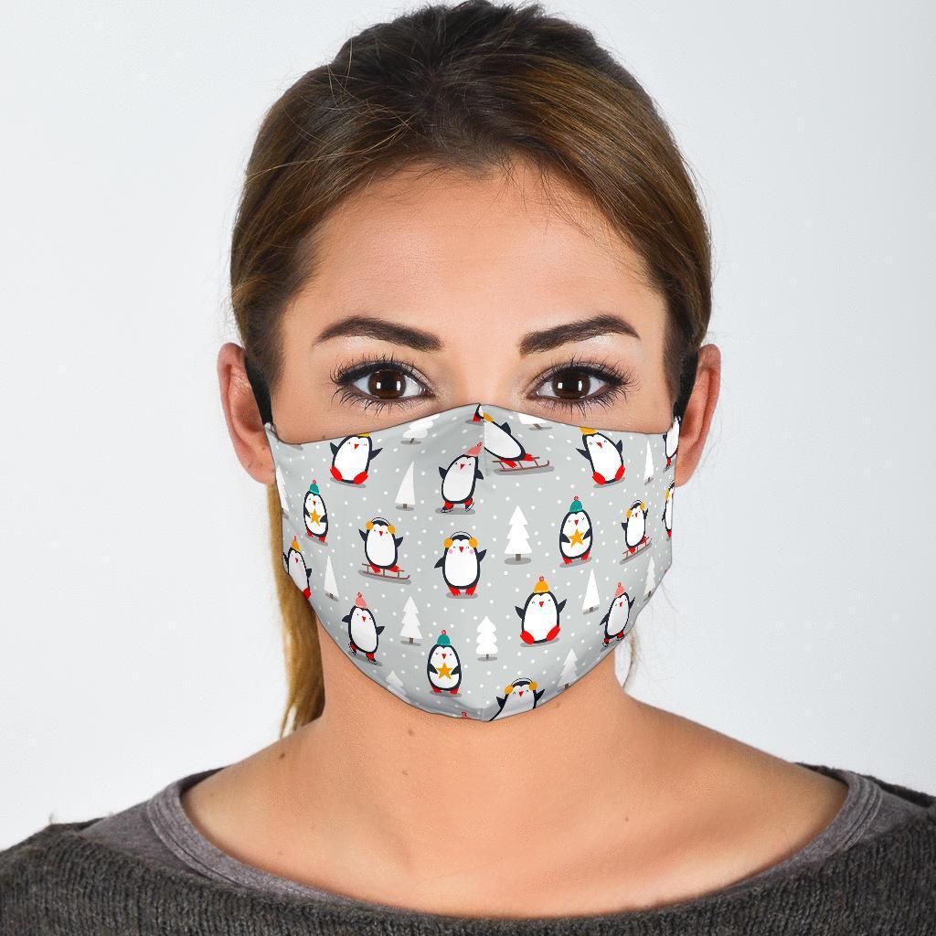 Christmas Tree Penguin Pattern Print Face Mask-grizzshop