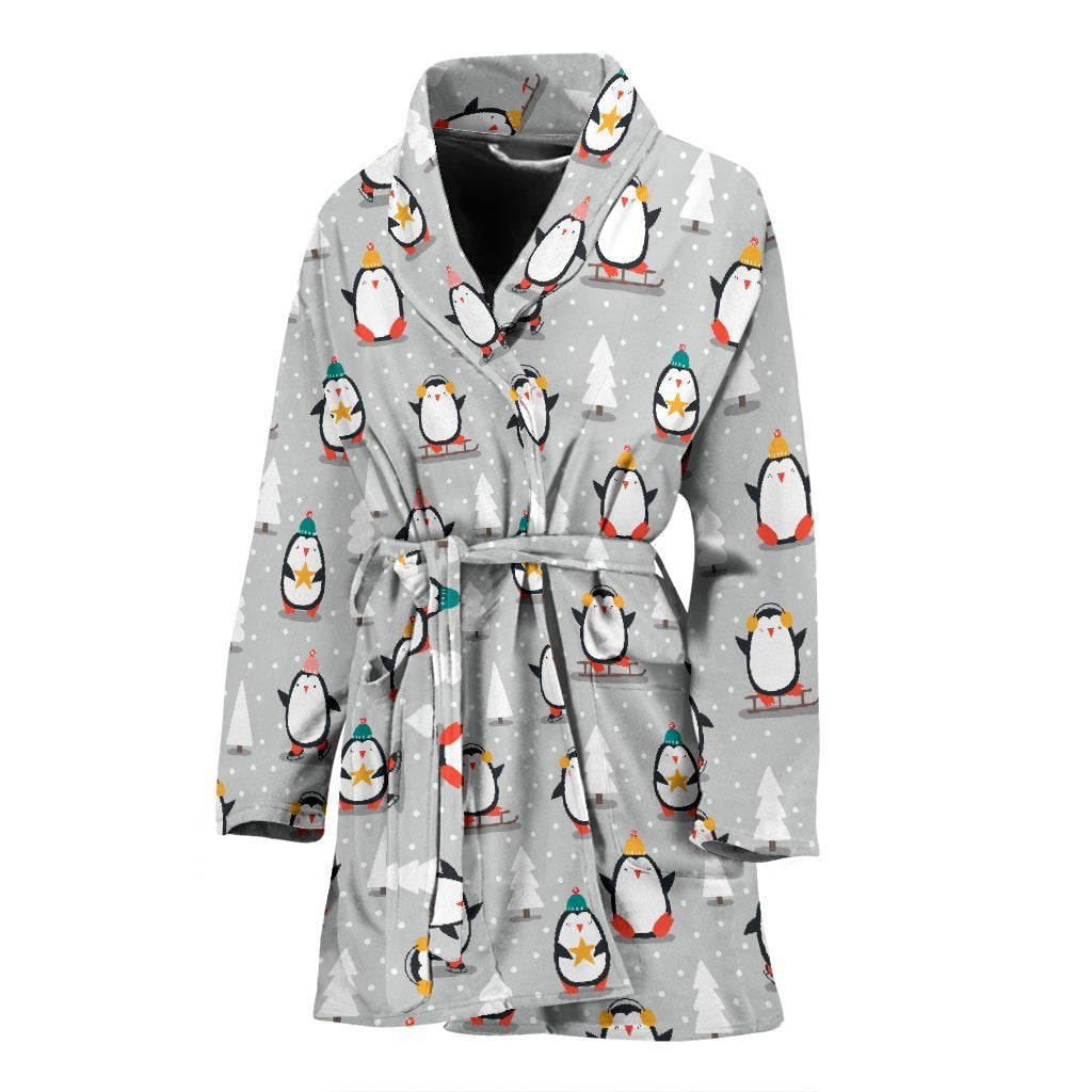 Christmas Tree Penguin Pattern Print Pattern Print Women Long Robe-grizzshop