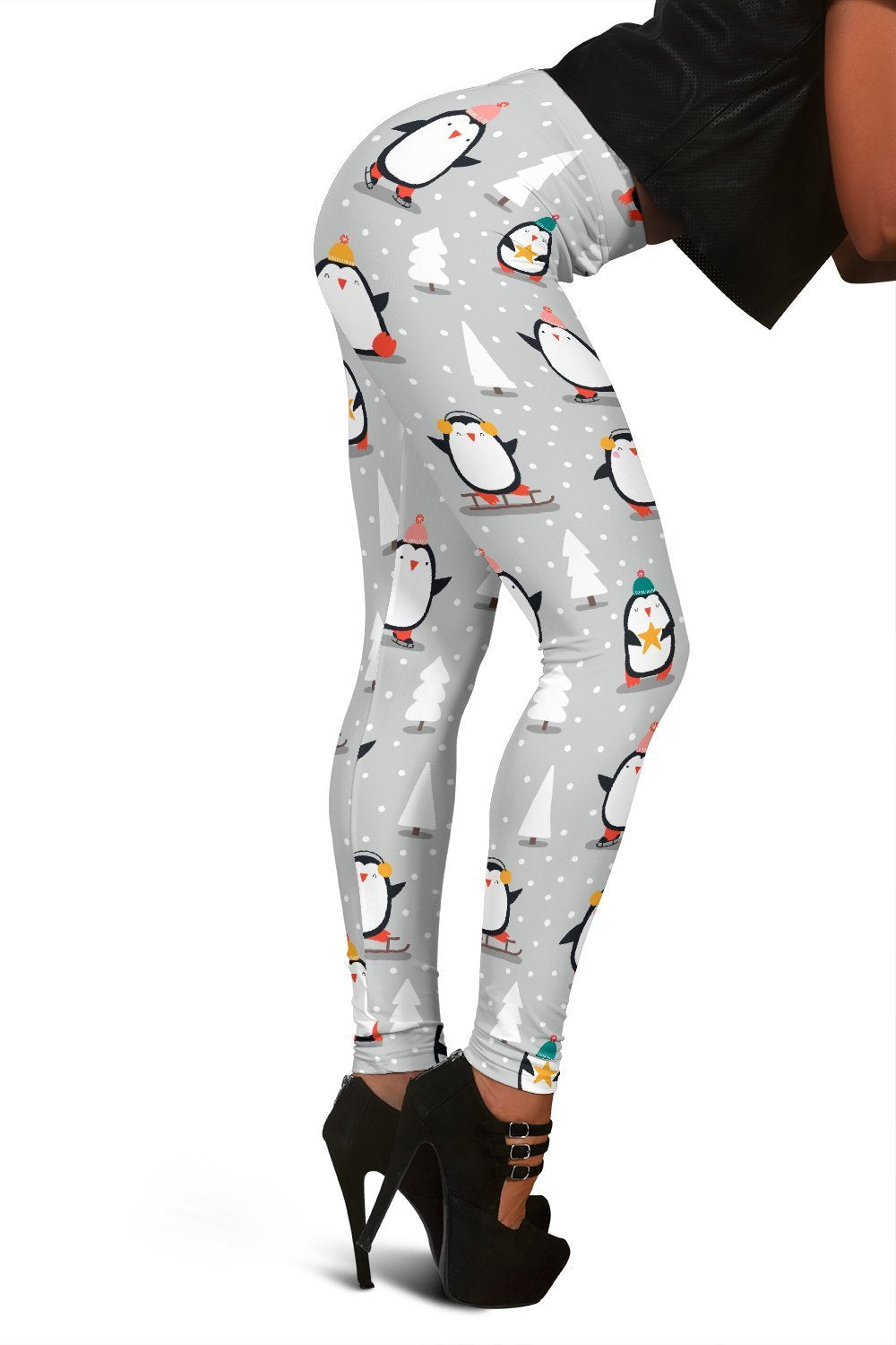 Christmas Tree Penguin Pattern Print Women Leggings-grizzshop