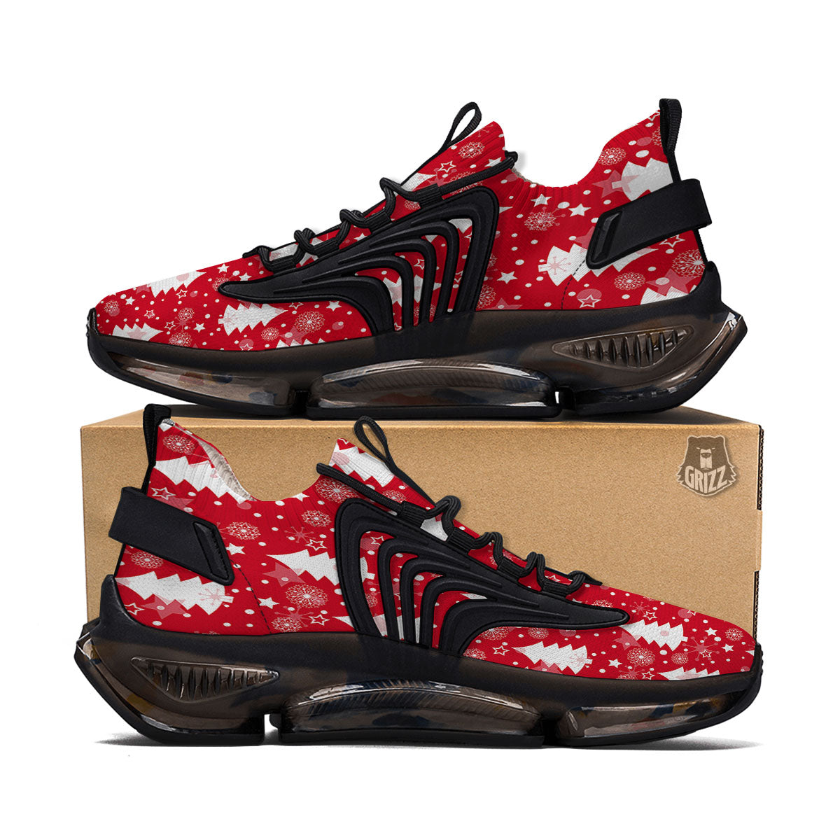 Christmas Tree Polka Dot Print Pattern Black Gym Shoes-grizzshop