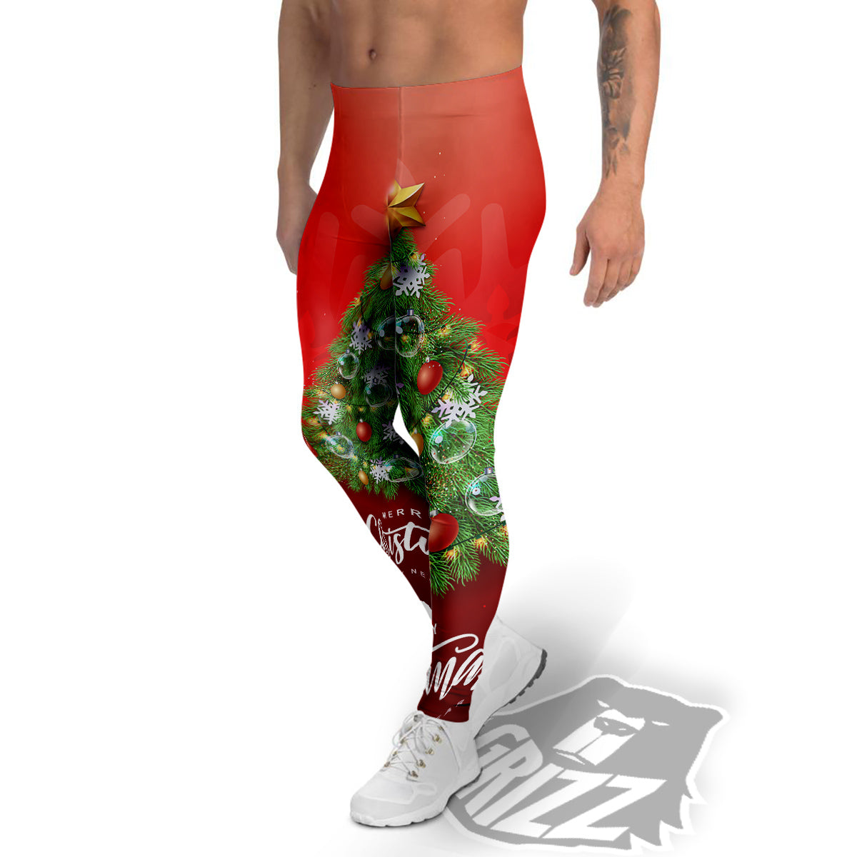 Christmas Tree Print Men's Leggings-grizzshop