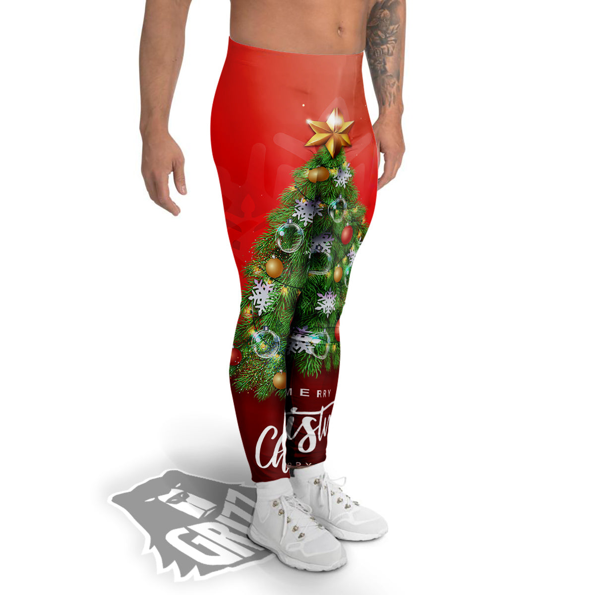 Christmas Tree Print Men's Leggings-grizzshop