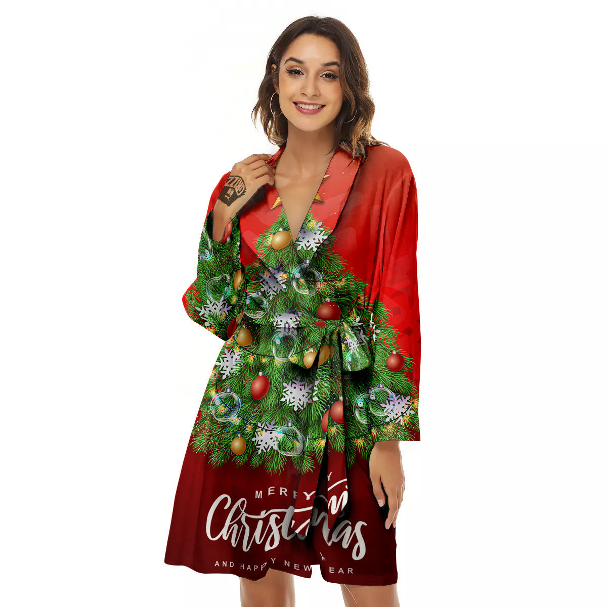 Christmas Tree Print Women's Robe-grizzshop
