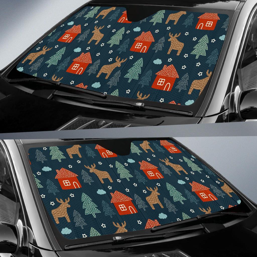 Christmas Tree Reindeer Pattern Print Car Sun Shade-grizzshop