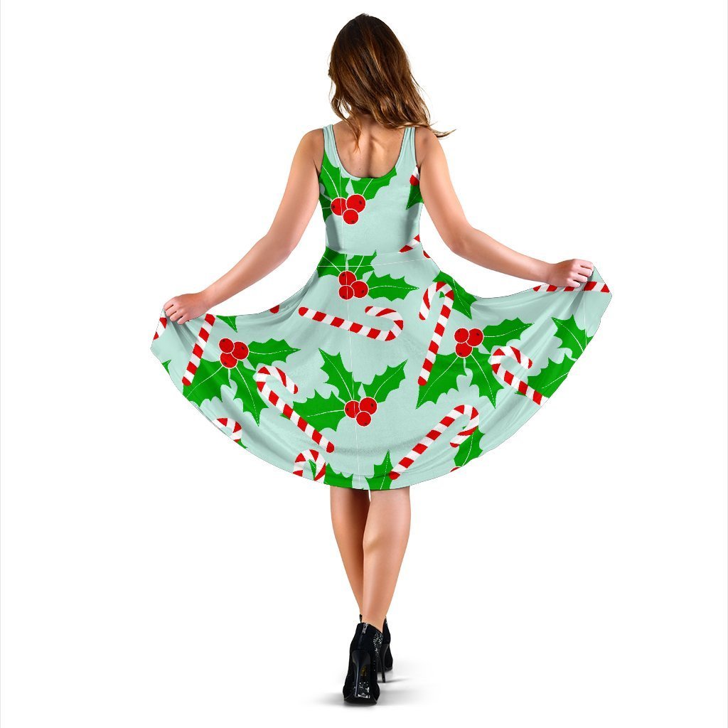 Christmas Candy Cane Pattern Print Dress-grizzshop
