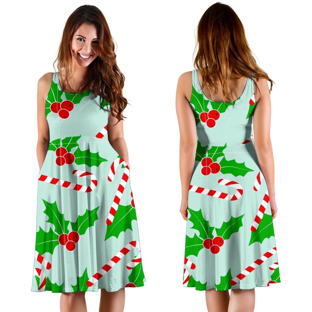 Christmas Candy Cane Pattern Print Dress-grizzshop