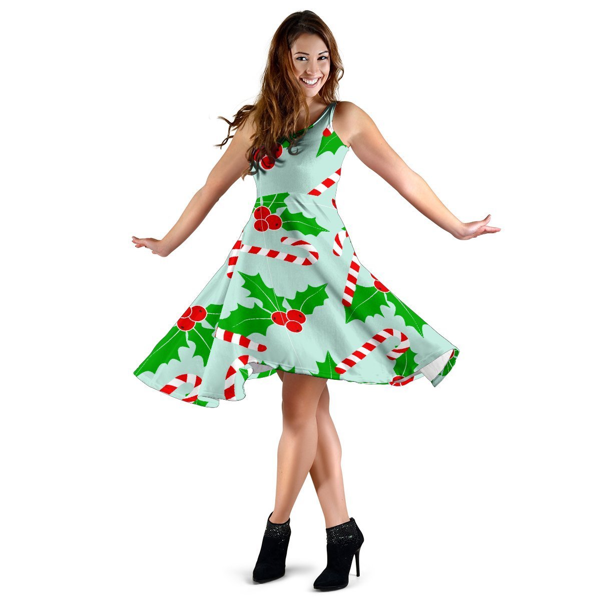 Christmas Candy Cane Pattern Print Dress-grizzshop