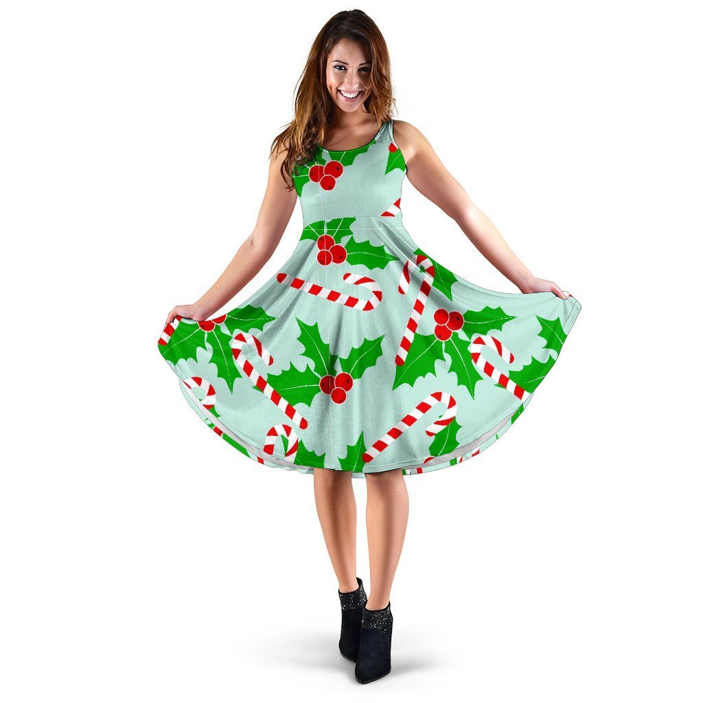 Christmas Candy Cane Pattern Print Dress-grizzshop