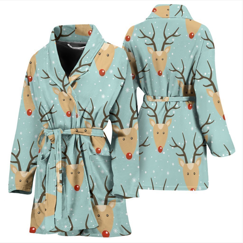 Christmas Reindeer Pattern Print Women Long Robe-grizzshop