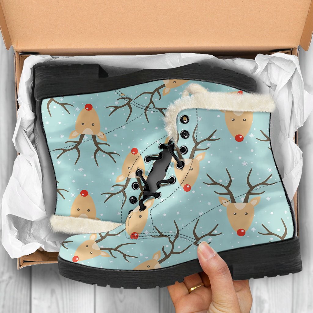 Christmas Reindeer Print Pattern Comfy Winter Boots-grizzshop