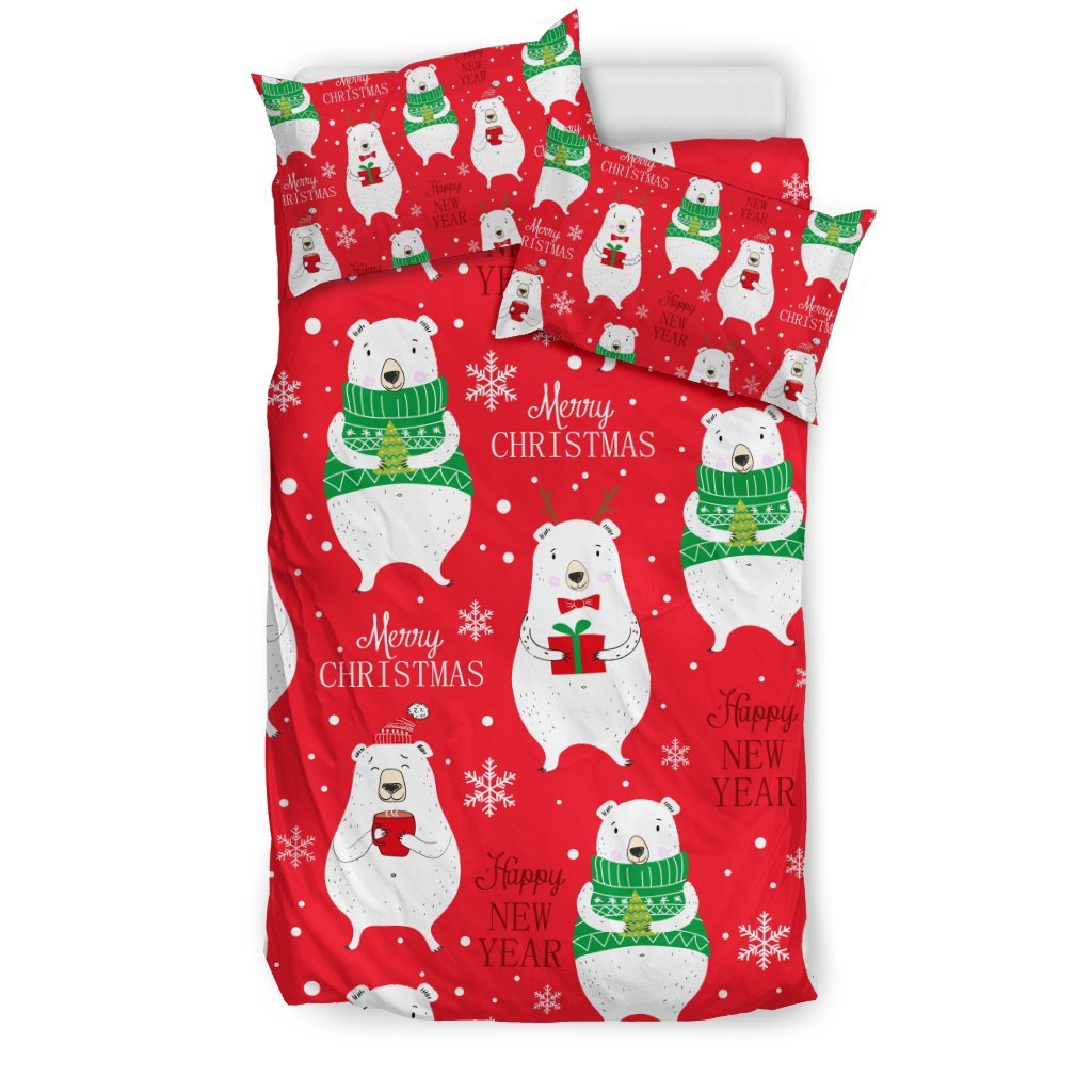 Christmas Teddy Bear Pattern Print Duvet Cover Bedding Set-grizzshop