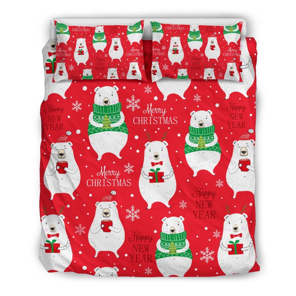 Christmas Teddy Bear Pattern Print Duvet Cover Bedding Set-grizzshop