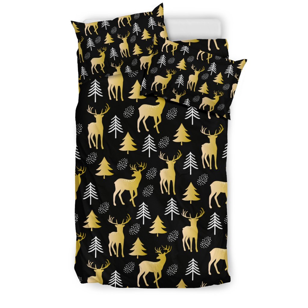 Christmas Tree Deer Pattern Print Duvet Cover Bedding Set-grizzshop
