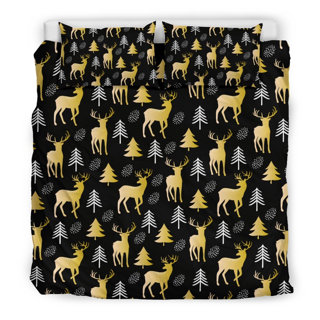 Christmas Tree Deer Pattern Print Duvet Cover Bedding Set-grizzshop