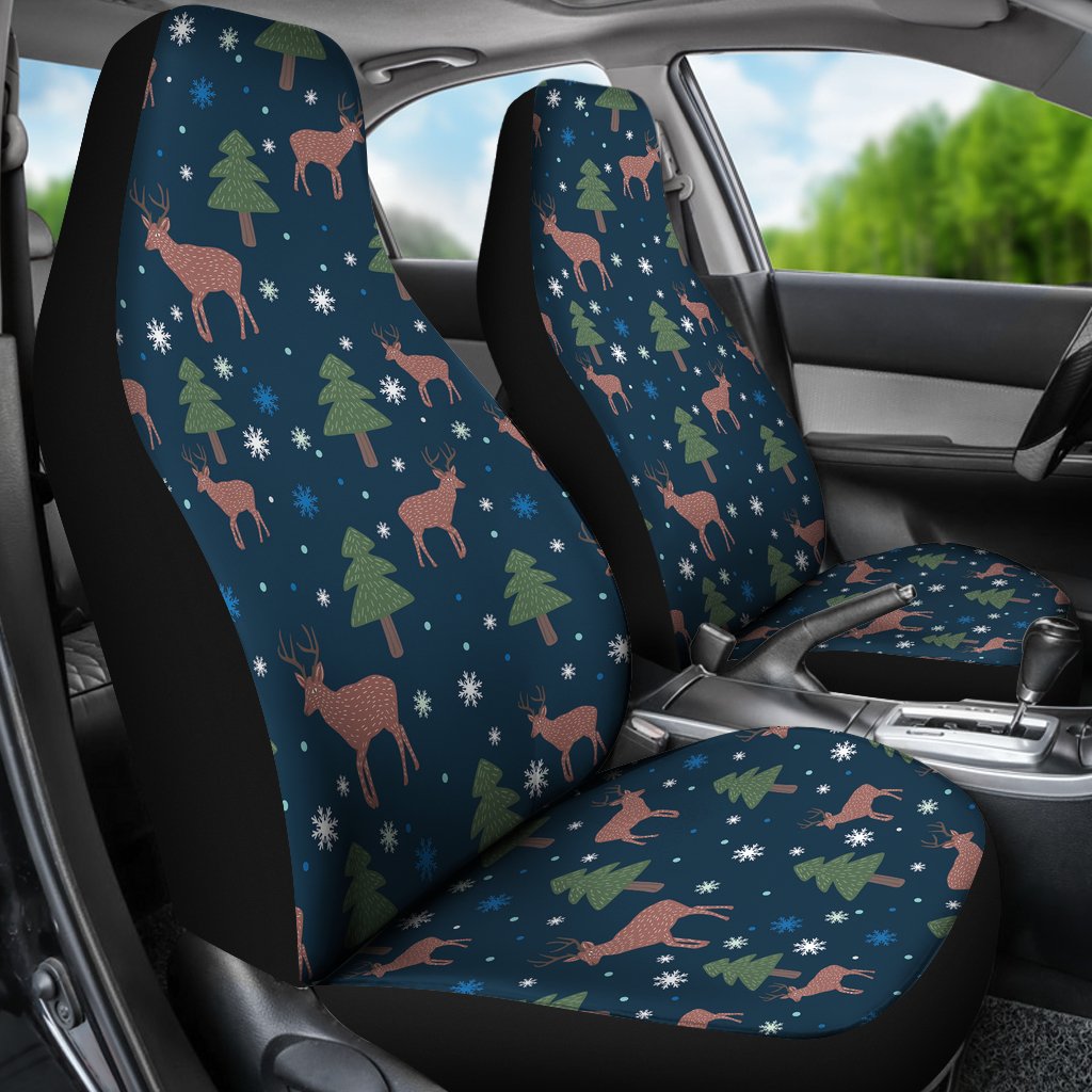 Christmas Tree Moose Pattern Print Universal Fit Car Seat Cover-grizzshop