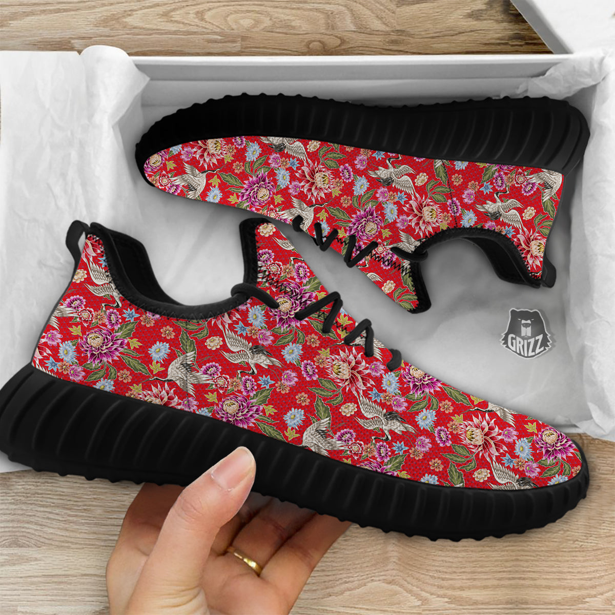 Chrysanthemum Art Print Pattern Black Walking Shoes-grizzshop