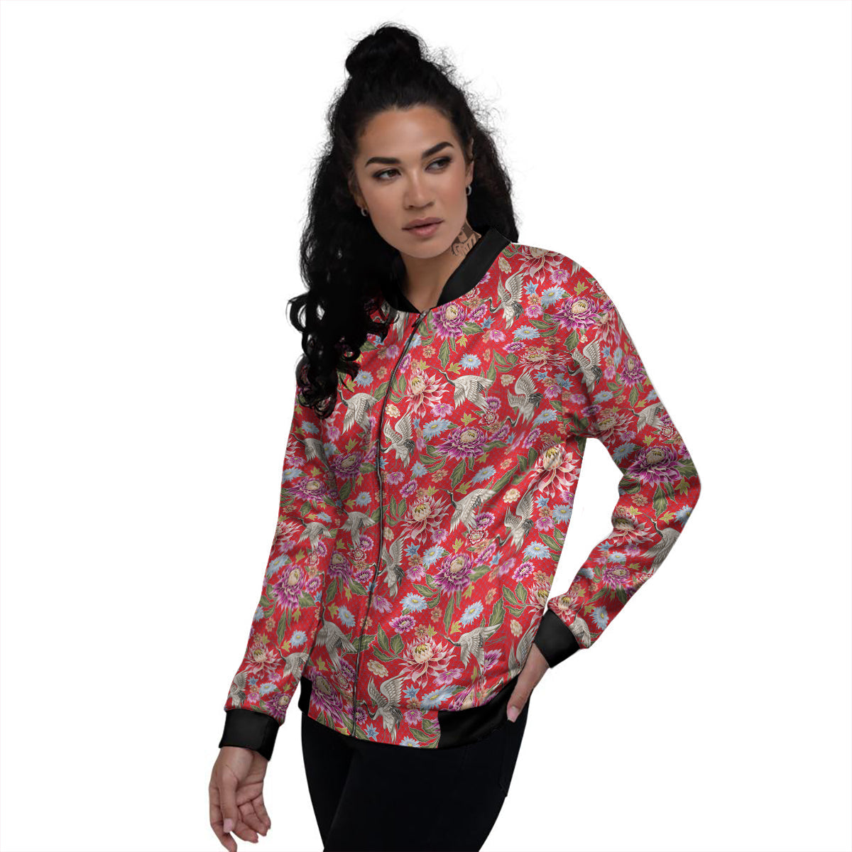 Chrysanthemum Art Print Pattern Women's Bomber Jacket-grizzshop