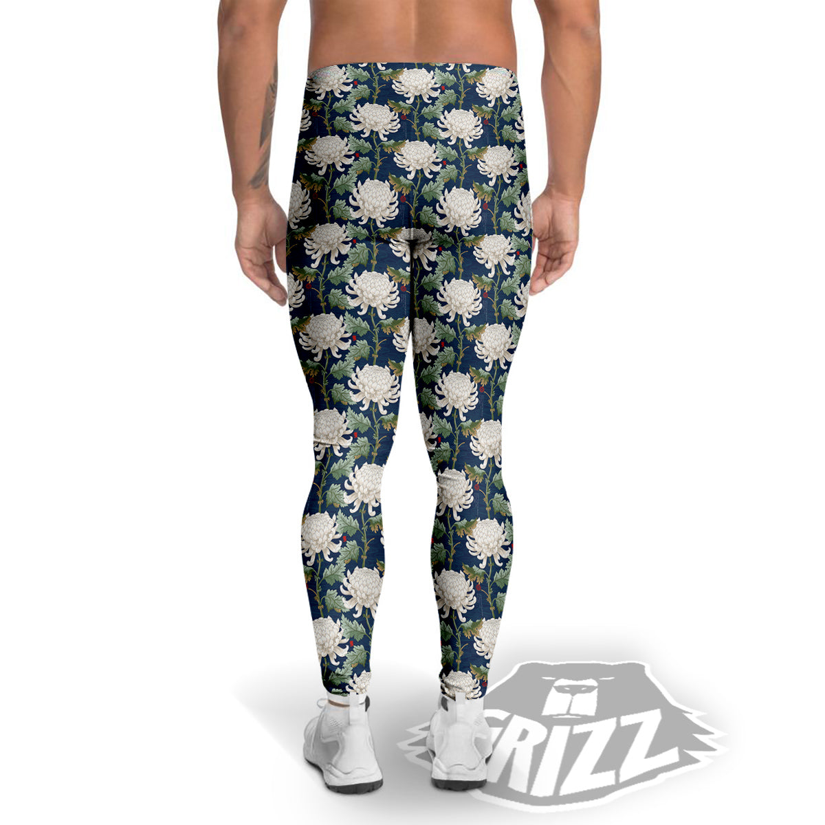 Chrysanthemum Flower Print Men's Leggings-grizzshop