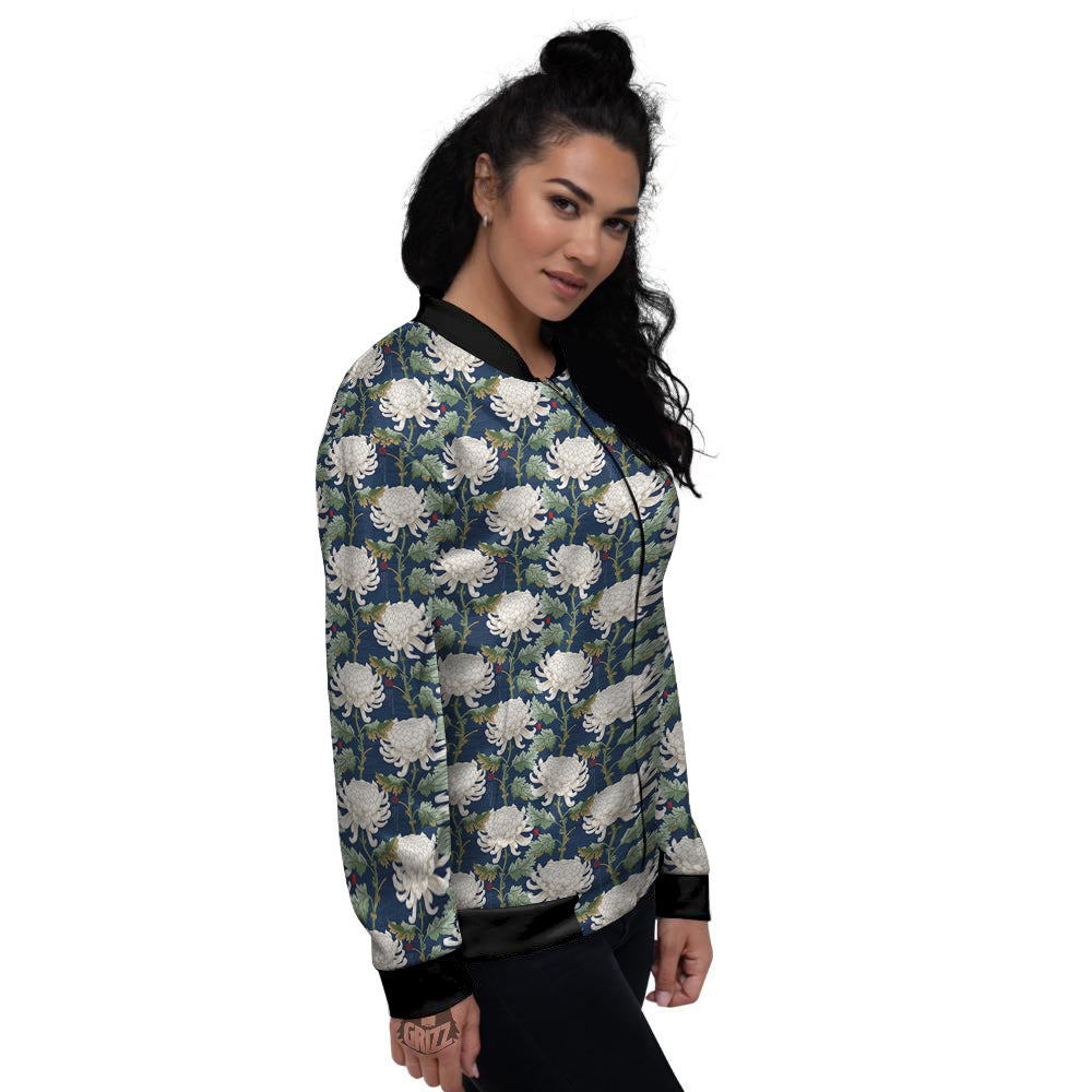 Chrysanthemum Flower Print Women's Bomber Jacket-grizzshop