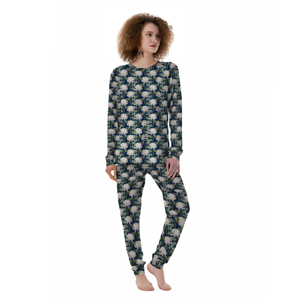 Chrysanthemum Flower Print Women's Pajamas-grizzshop