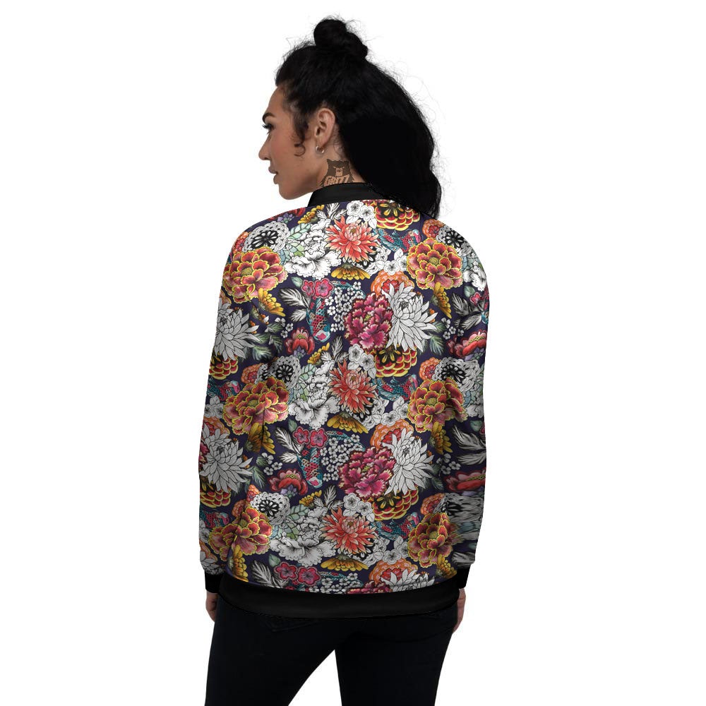 Chrysanthemum Japanese Print Pattern Women's Bomber Jacket-grizzshop