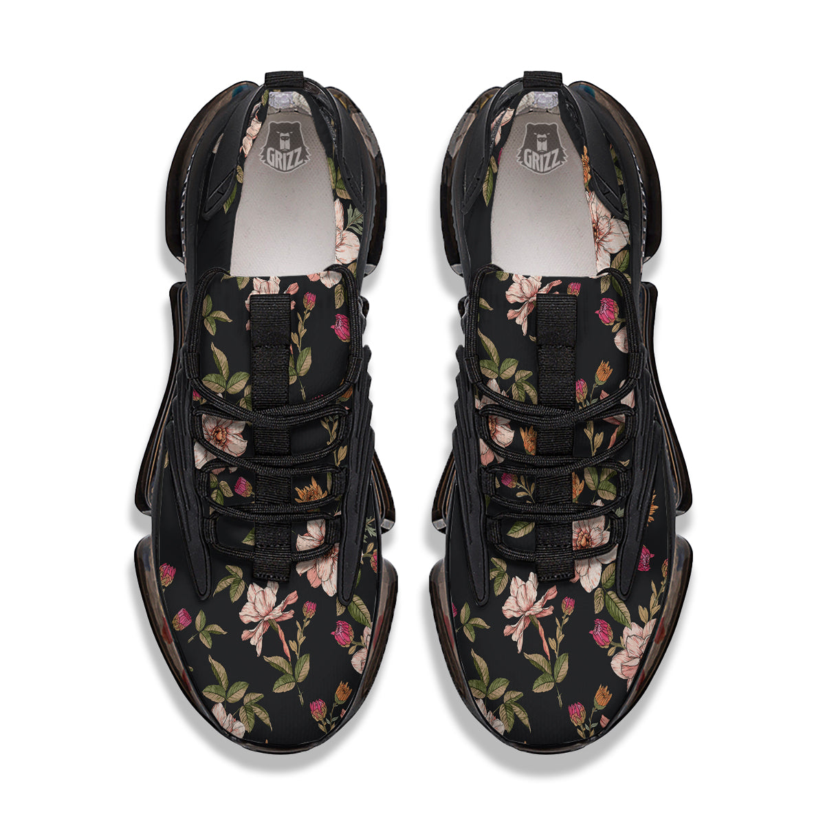 Chrysanthemum Watercolor Print Pattern Black Gym Shoes-grizzshop