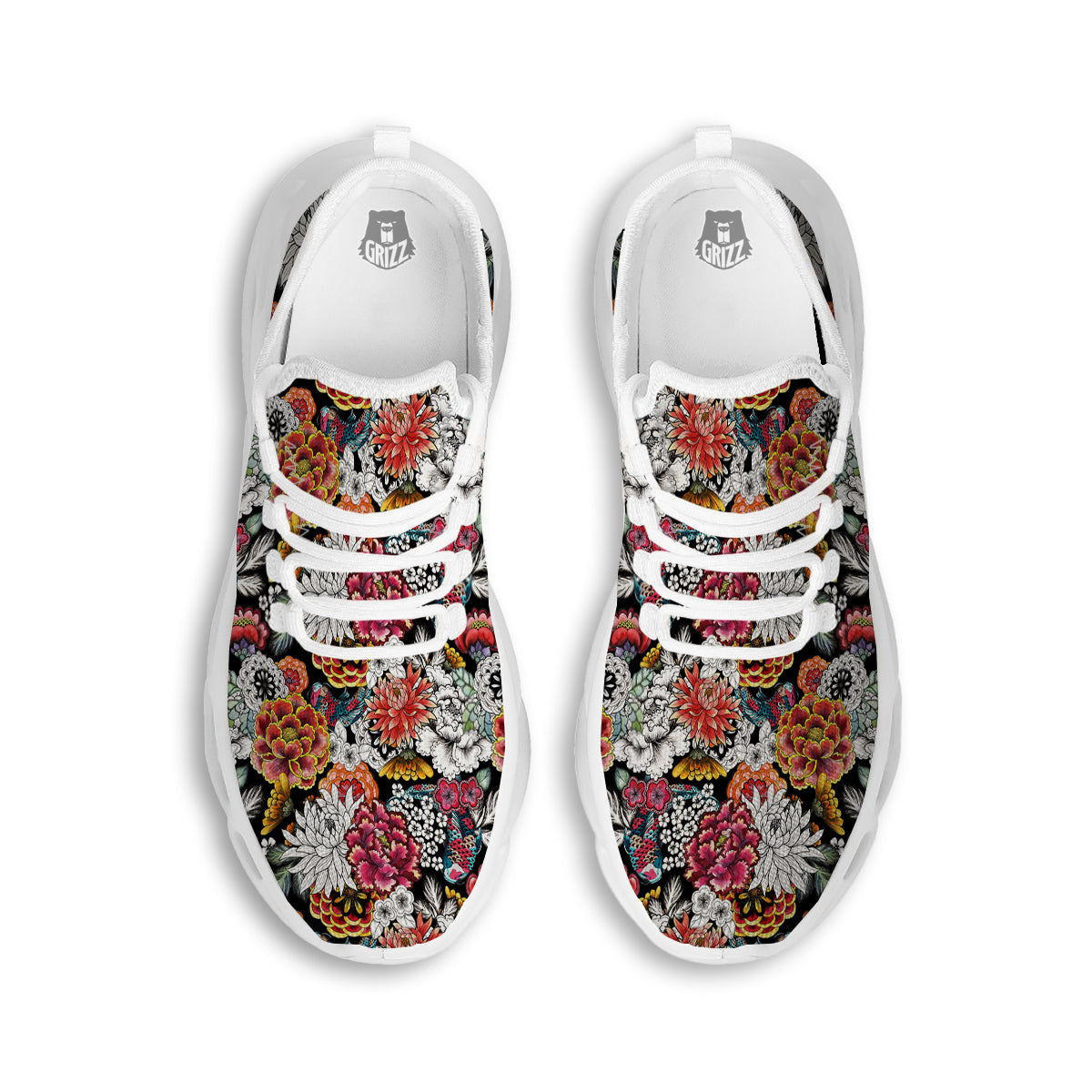Chrysanthemum Watercolor Print White Running Shoes-grizzshop