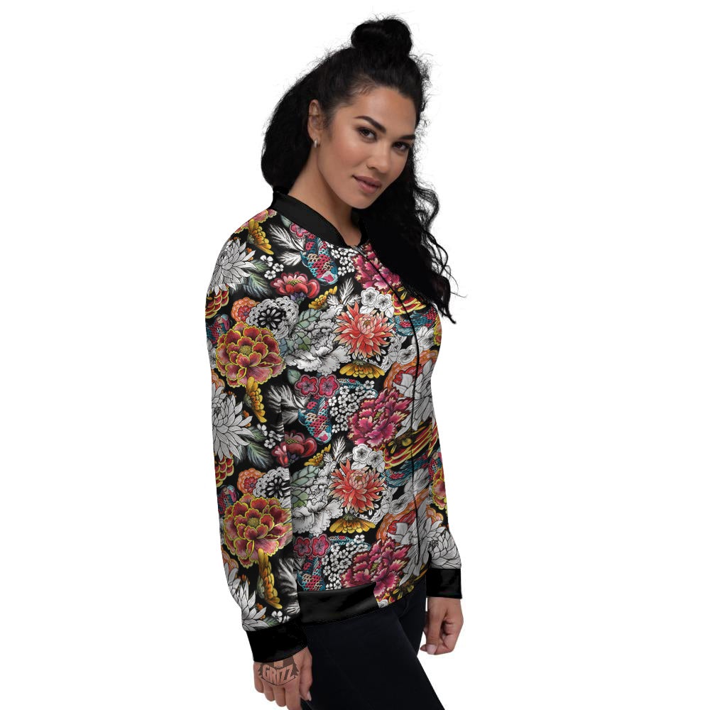 Chrysanthemum Watercolor Print Women's Bomber Jacket-grizzshop