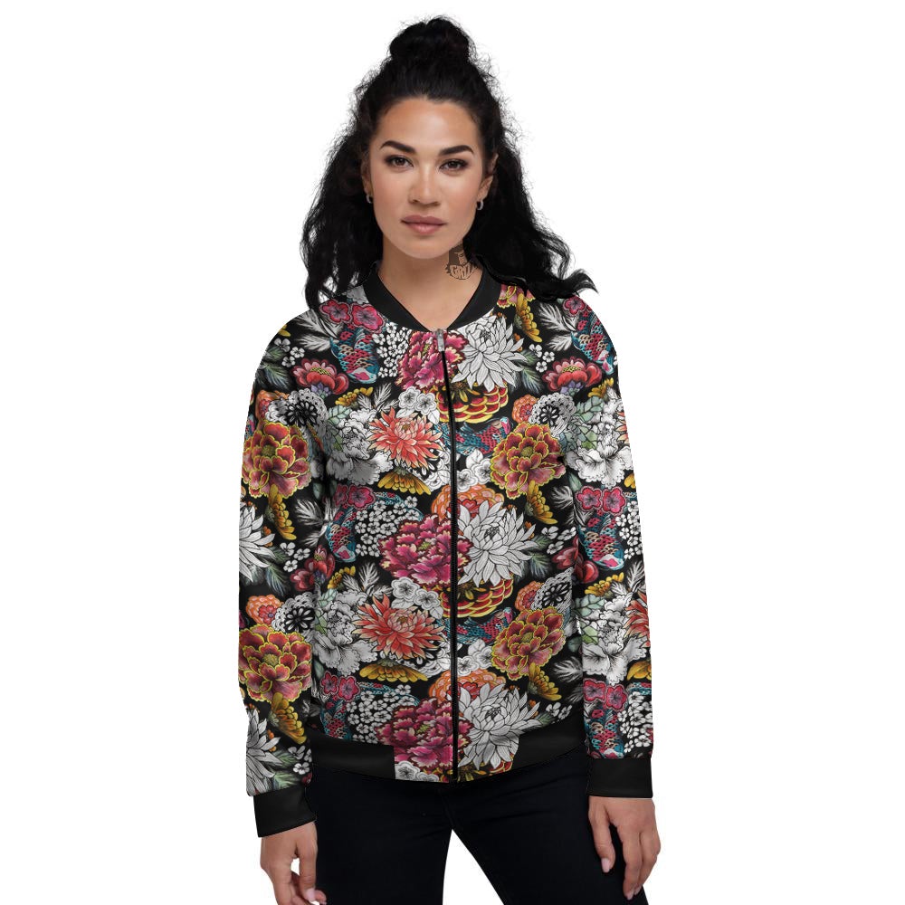 Chrysanthemum Watercolor Print Women's Bomber Jacket-grizzshop