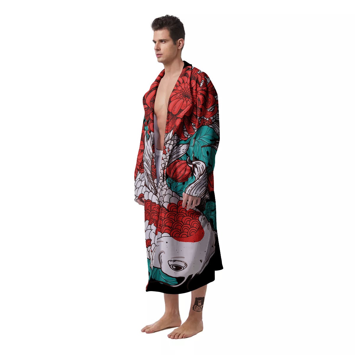 Chrysanthemums And Japanese Koi Print Men's Robe-grizzshop