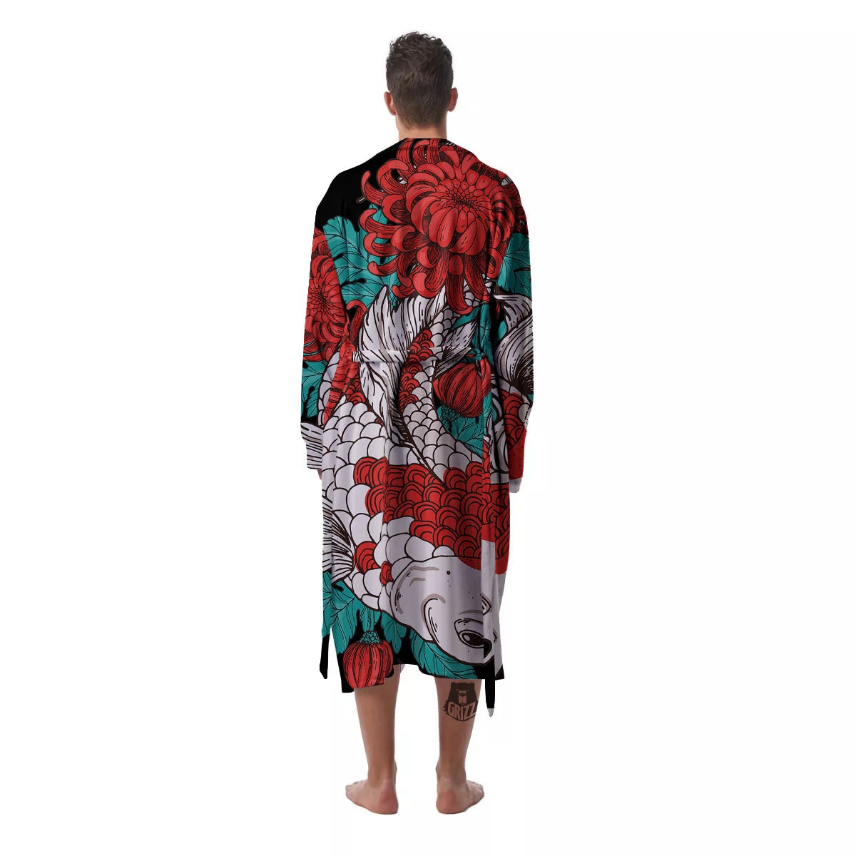 Chrysanthemums And Japanese Koi Print Men's Robe-grizzshop