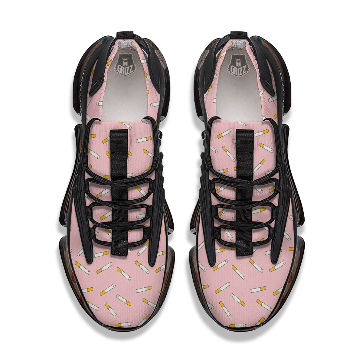 Cigarette And Pink Print Pattern Black Gym Shoes-grizzshop