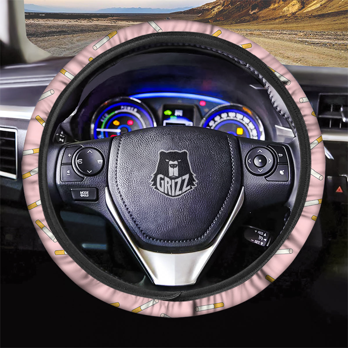 Cigarette And Pink Print Pattern Car Steering Wheel Cover-grizzshop