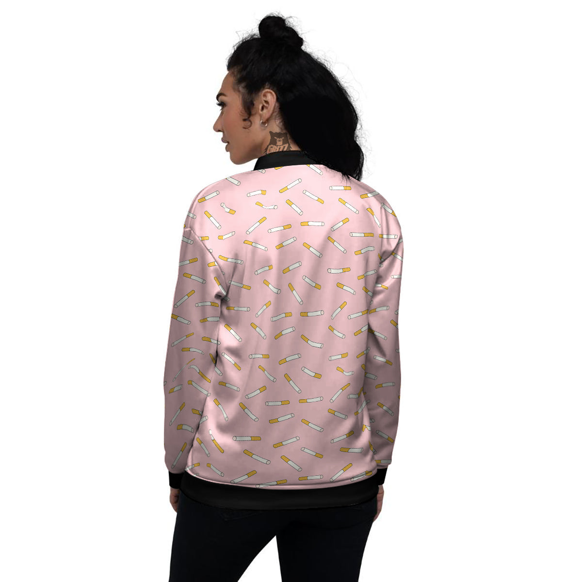 Cigarette And Pink Print Pattern Women's Bomber Jacket-grizzshop