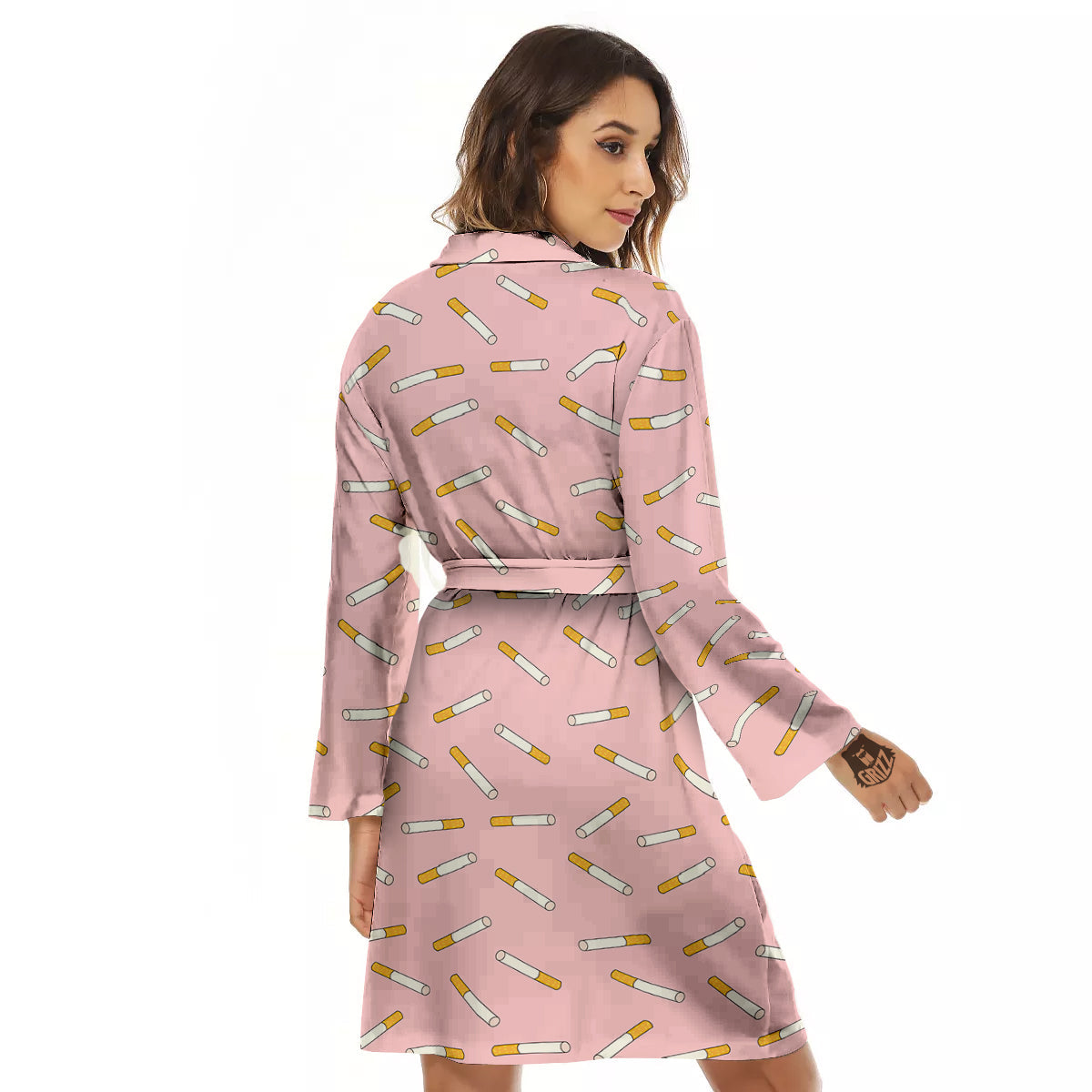 Cigarette And Pink Print Pattern Women's Robe-grizzshop