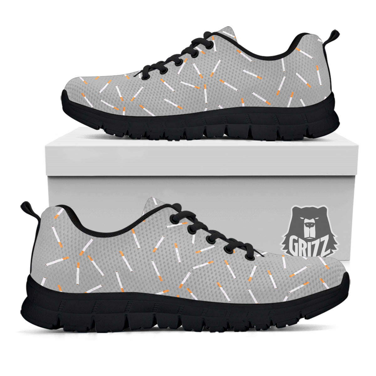 Cigarette Gray Print Pattern Black Sneaker-grizzshop