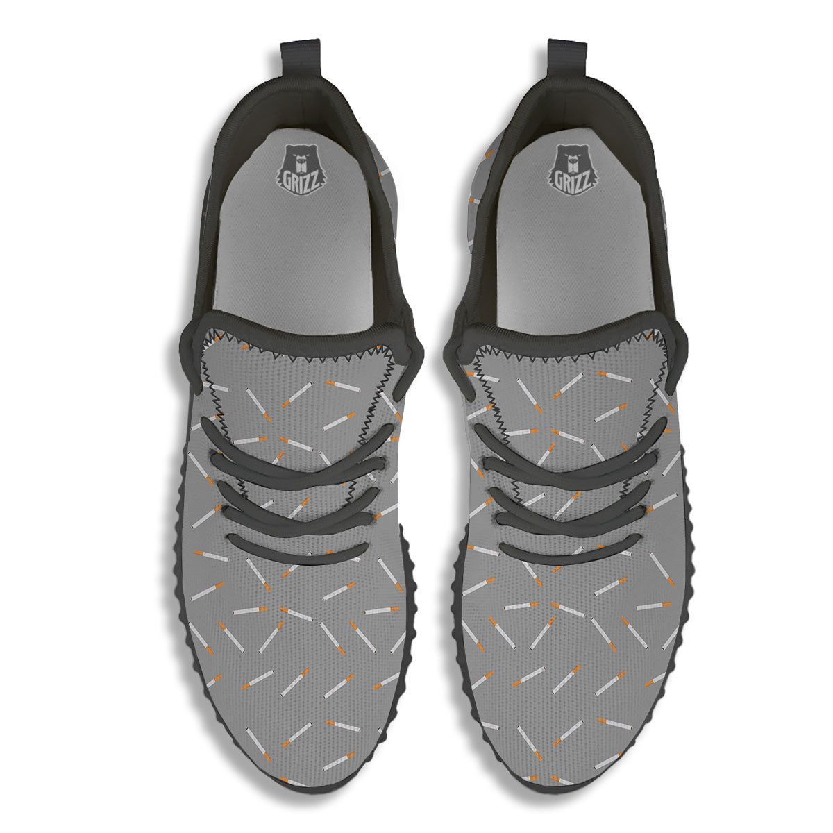 Cigarette Gray Print Pattern Black Walking Shoes-grizzshop
