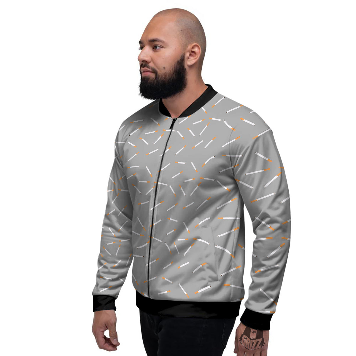 Cigarette Gray Print Pattern Men's Bomber Jacket-grizzshop