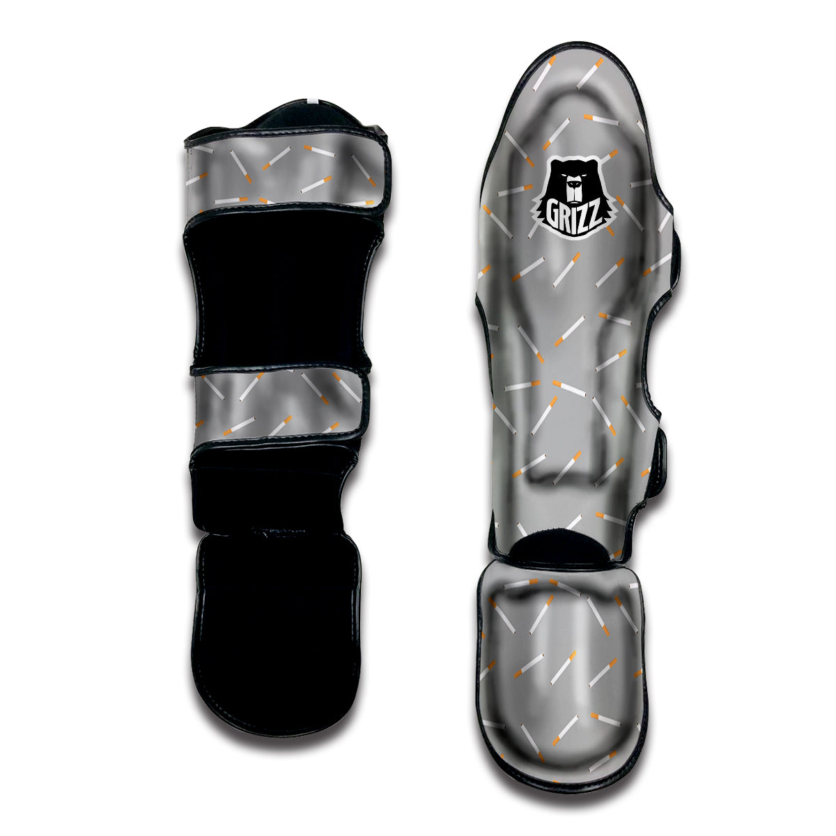 Cigarette Gray Print Pattern Muay Thai Shin Guards-grizzshop