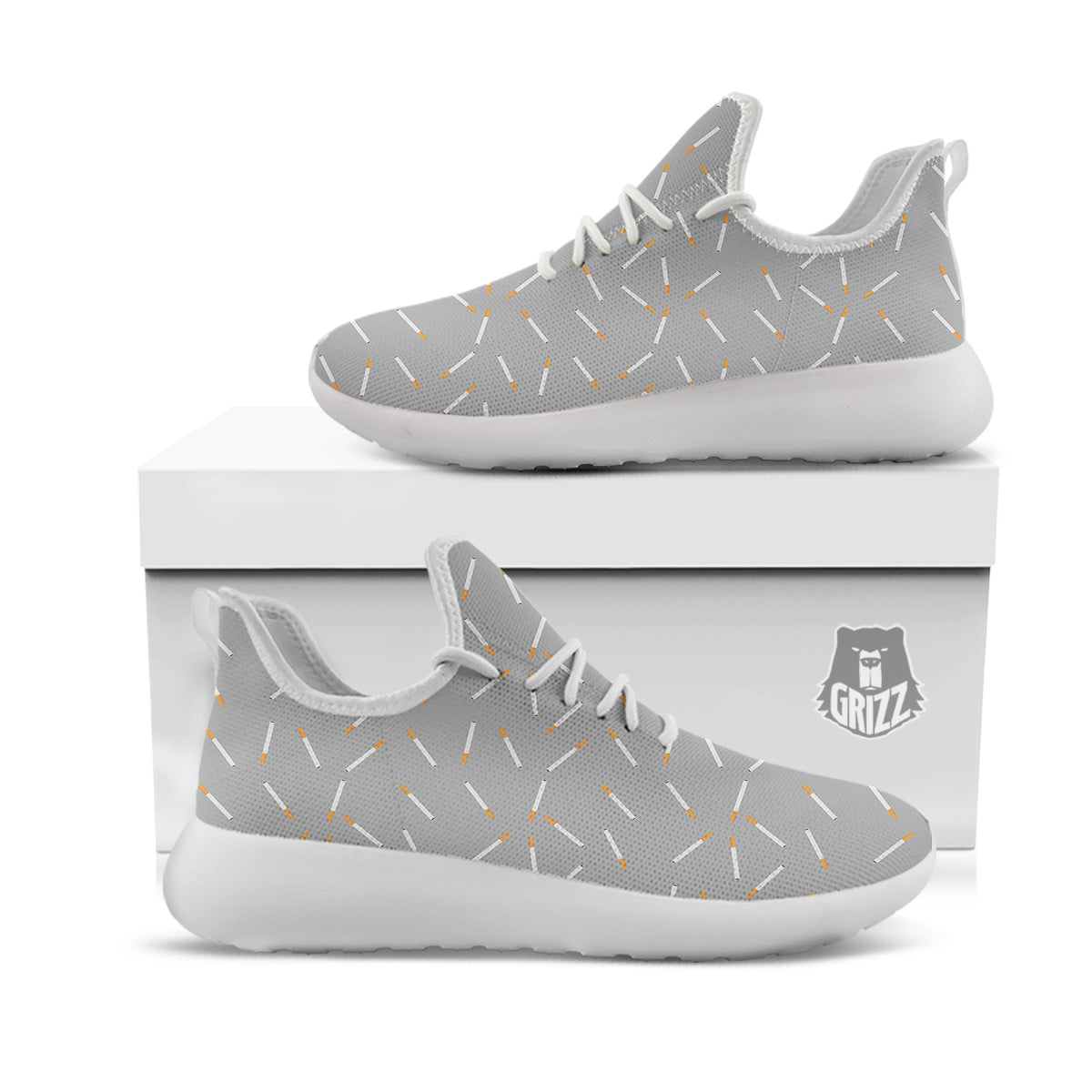 Cigarette Gray Print Pattern White Athletic Shoes-grizzshop