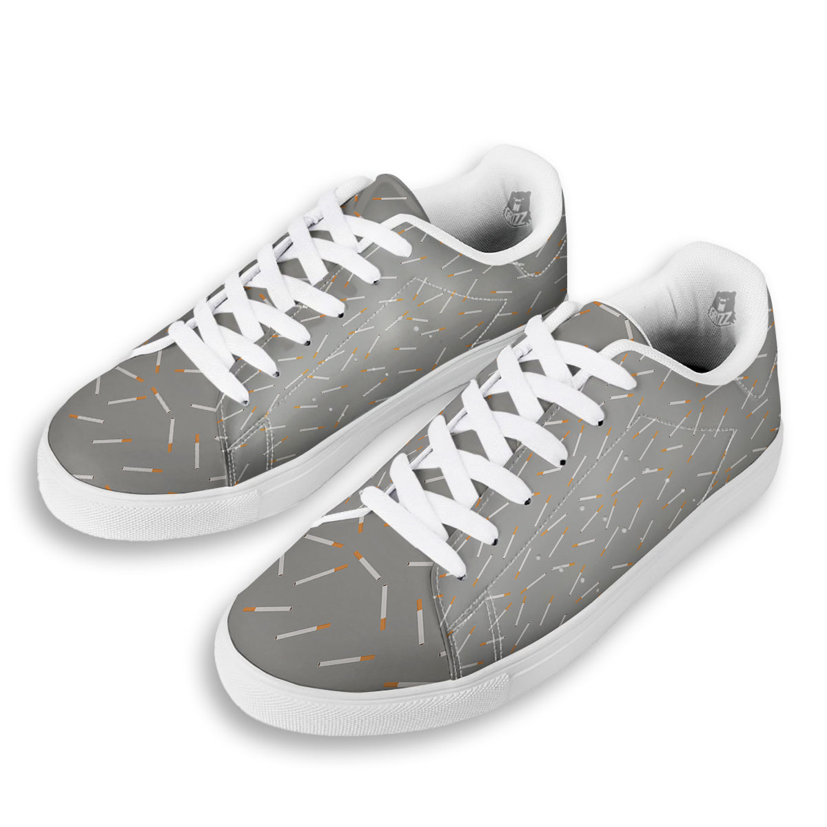 Cigarette Gray Print Pattern White Low Top Sneakers-grizzshop